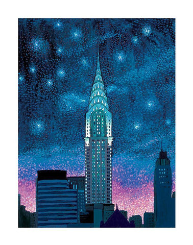 Chrysler Building at Night Black Ornate Wood Framed Art Print with Double Matting by Frontline