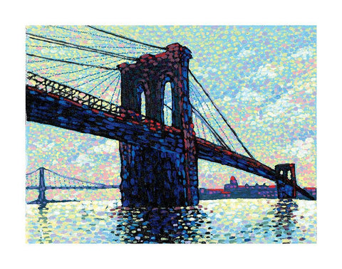 Brooklyn Bridge White Modern Wood Framed Art Print with Double Matting by Frontline