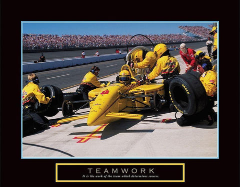 Teamwork - Pit Stop Black Ornate Wood Framed Art Print with Double Matting by Frontline