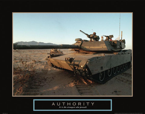 Authority - Tank White Modern Wood Framed Art Print with Double Matting by Frontline