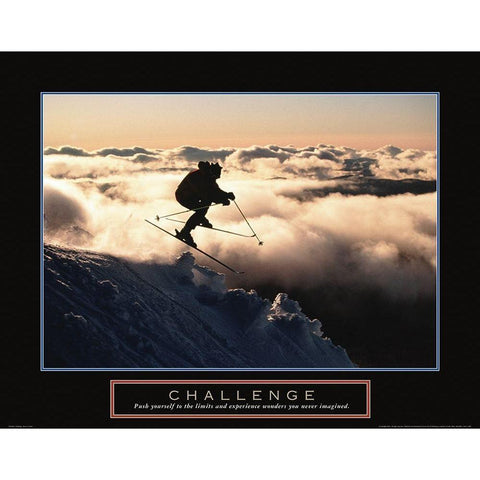 Challenge - Skier in Clouds Black Modern Wood Framed Art Print with Double Matting by Frontline