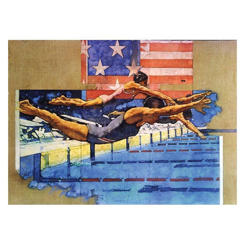 Olympic Swimmers White Modern Wood Framed Art Print by Frontline