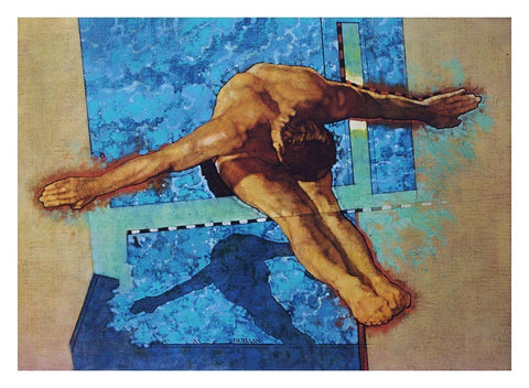 Olympic High Dive White Modern Wood Framed Art Print with Double Matting by Frontline