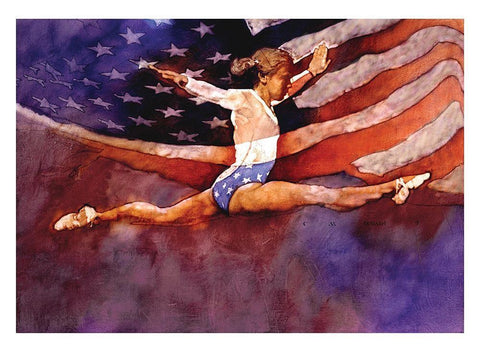 Olympic Gymnastics White Modern Wood Framed Art Print with Double Matting by Frontline