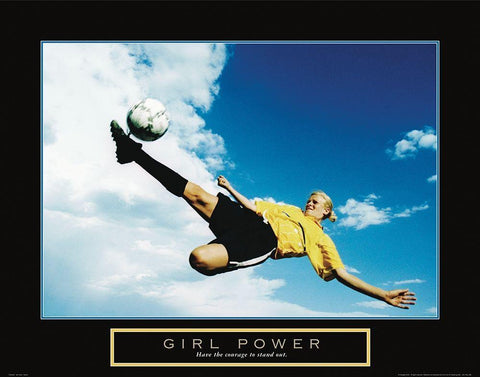 Girl Power - Soccer White Modern Wood Framed Art Print with Double Matting by Frontline