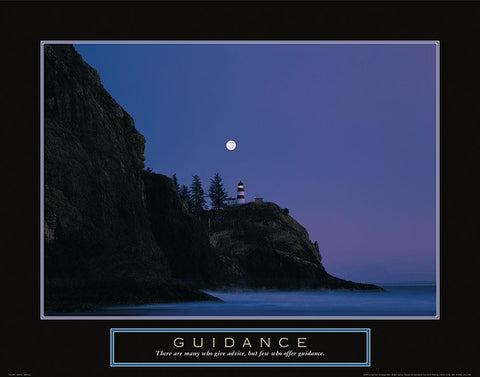 Guidance - Lighthouse Black Ornate Wood Framed Art Print with Double Matting by Frontline