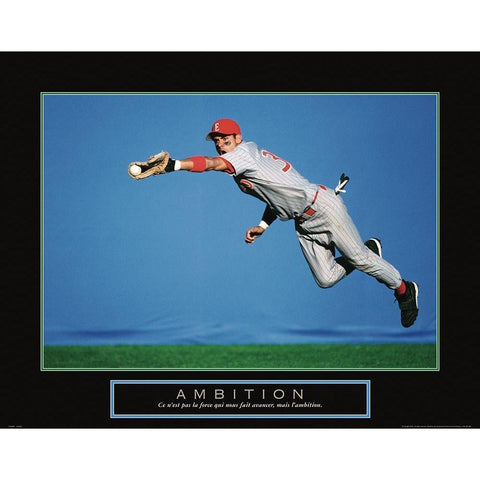 Ambition - Baseball Gold Ornate Wood Framed Art Print with Double Matting by Frontline