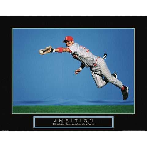 Ambition - Baseball Black Modern Wood Framed Art Print with Double Matting by Frontline