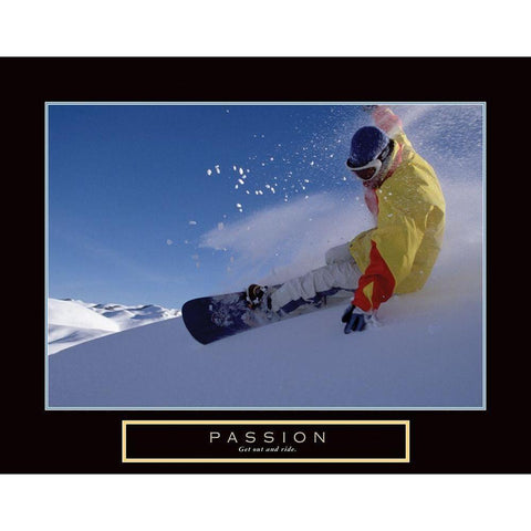 Passion - Snowboarding White Modern Wood Framed Art Print by Frontline