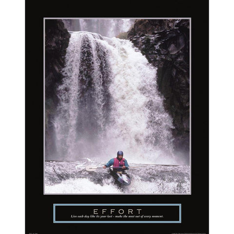 Effort - Waterfall/Kayaker Black Modern Wood Framed Art Print with Double Matting by Frontline