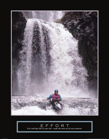 Effort - Waterfall/Kayaker Black Ornate Wood Framed Art Print with Double Matting by Frontline