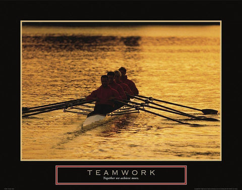 Teamwork - Sculling White Modern Wood Framed Art Print with Double Matting by Frontline