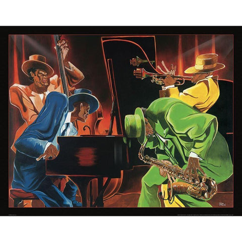 Jazz Quartet White Modern Wood Framed Art Print by Frontline