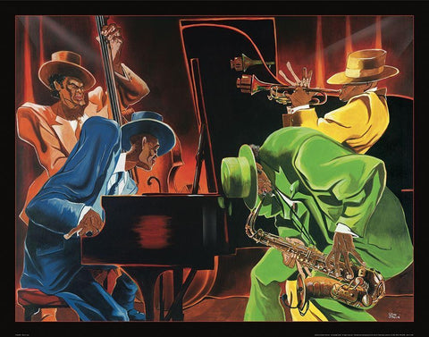 Jazz Quartet White Modern Wood Framed Art Print with Double Matting by Frontline