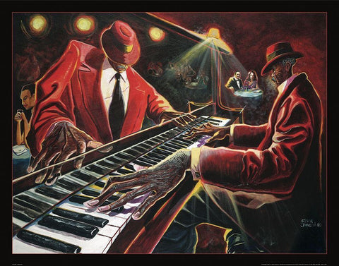 CJ the Pianoman Black Ornate Wood Framed Art Print with Double Matting by Frontline