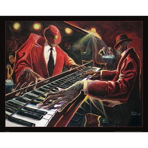 CJ the Pianoman Black Modern Wood Framed Art Print with Double Matting by Frontline