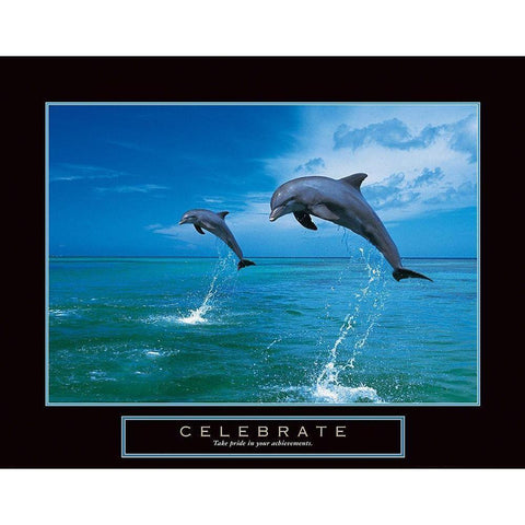 Celebrate - Dolphins Black Modern Wood Framed Art Print by Unknown