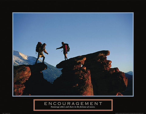 Encouragement - Rock Climbers White Modern Wood Framed Art Print with Double Matting by Frontline