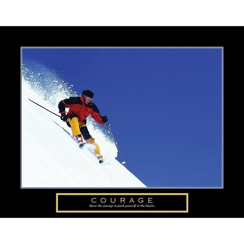 Courage - Skier Black Modern Wood Framed Art Print with Double Matting by Frontline