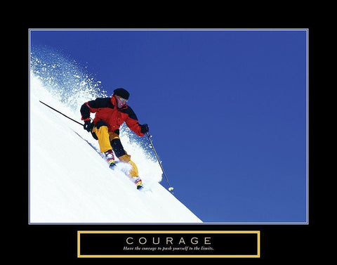 Courage - Skier White Modern Wood Framed Art Print with Double Matting by Frontline