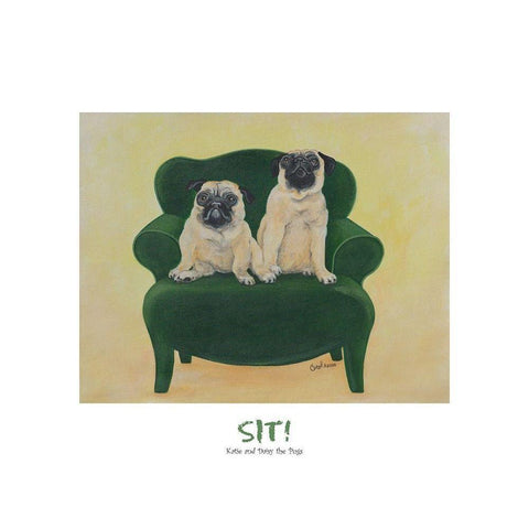 Pugs Sitting on Chair Gold Ornate Wood Framed Art Print with Double Matting by Frontline