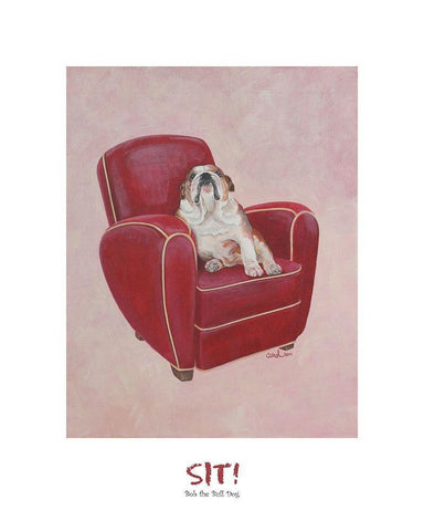 Bull Dog Sitting on Chair White Modern Wood Framed Art Print with Double Matting by Frontline