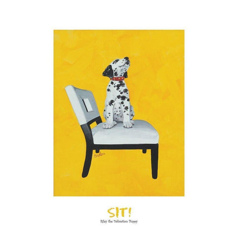 Dalmatian Sitting Black Modern Wood Framed Art Print by Frontline