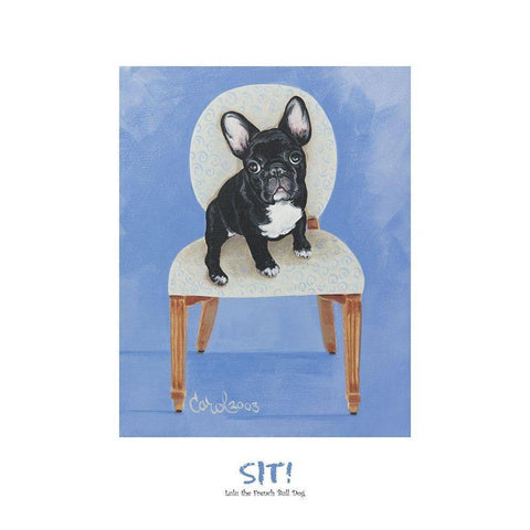 French Bull Dog Sitting Gold Ornate Wood Framed Art Print with Double Matting by Frontline