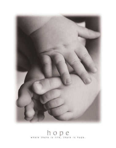 Hope - Infant Hands White Modern Wood Framed Art Print with Double Matting by Frontline