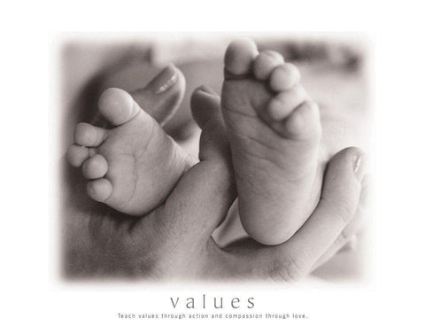 Values - Infant Feet White Modern Wood Framed Art Print with Double Matting by Frontline