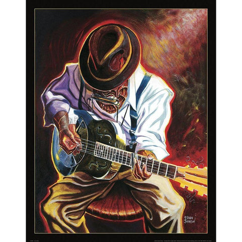 Jazz Strummin Blues Gold Ornate Wood Framed Art Print with Double Matting by Frontline