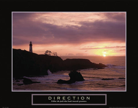 Direction - Lighthouse Black Ornate Wood Framed Art Print with Double Matting by Frontline