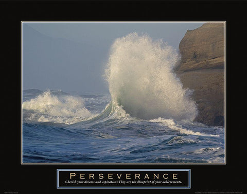 Perseverance - Crashing Wave White Modern Wood Framed Art Print with Double Matting by Frontline