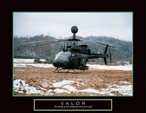 Valor - Helicopter White Modern Wood Framed Art Print with Double Matting by Frontline