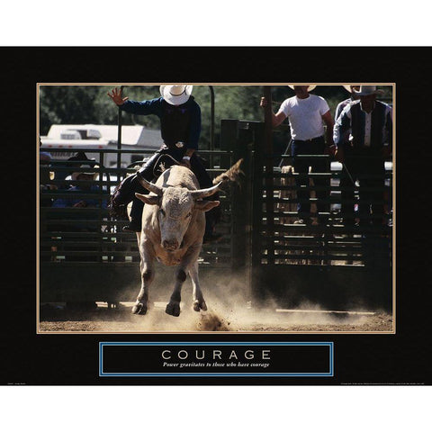 Courage - Bull Rider Gold Ornate Wood Framed Art Print with Double Matting by Frontline