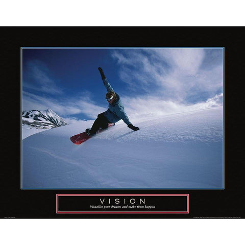 Vision - Snowboarder White Modern Wood Framed Art Print by Frontline