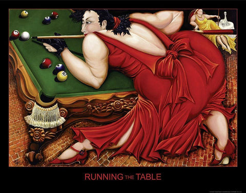 Running the Table - Billiards Black Ornate Wood Framed Art Print with Double Matting by Frontline