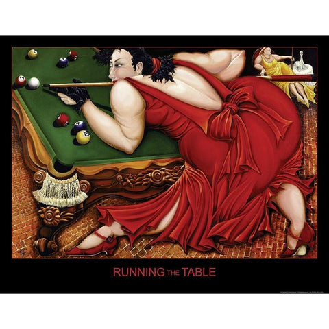 Running the Table - Billiards Gold Ornate Wood Framed Art Print with Double Matting by Frontline