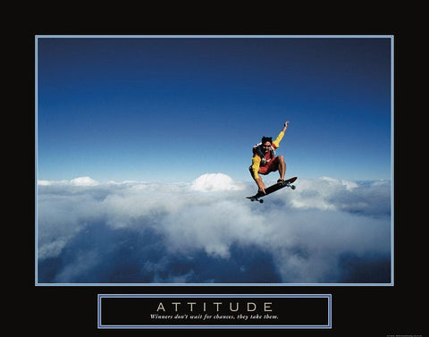 Attitude - Skateboarder White Modern Wood Framed Art Print with Double Matting by Frontline