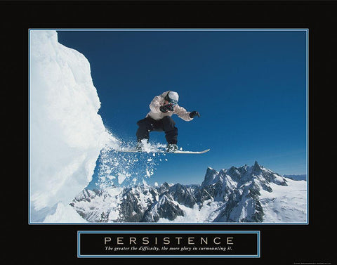 Persistence - Snowboarder White Modern Wood Framed Art Print with Double Matting by Frontline