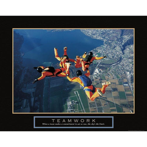 Teamwork - Sky Divers Black Modern Wood Framed Art Print with Double Matting by Frontline