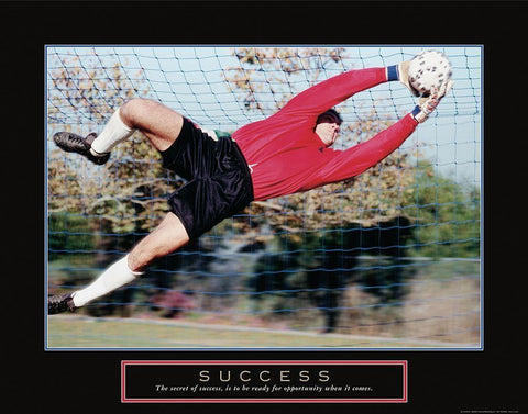 Success - Soccer Save Black Ornate Wood Framed Art Print with Double Matting by Frontline