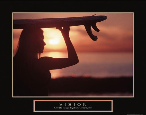 Vision - Female Surfer Black Ornate Wood Framed Art Print with Double Matting by Frontline