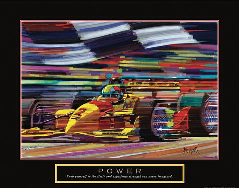 Power - Race Car White Modern Wood Framed Art Print with Double Matting by Frontline