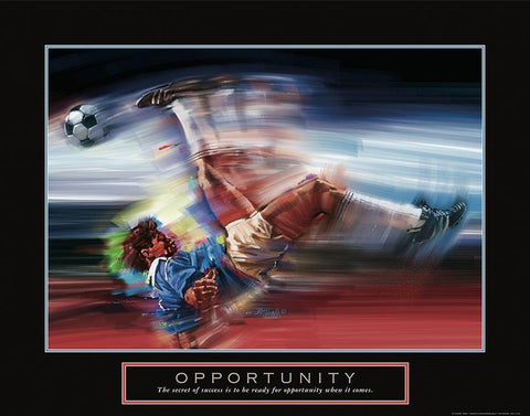 Opportunity - Soccer Shot Black Ornate Wood Framed Art Print with Double Matting by Frontline