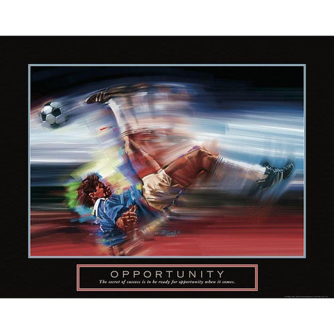 Opportunity - Soccer Shot Black Modern Wood Framed Art Print with Double Matting by Frontline