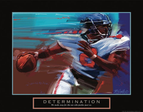 Determination - Football White Modern Wood Framed Art Print with Double Matting by Frontline