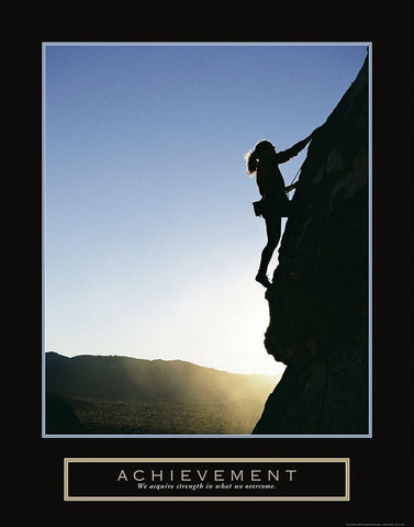 Achievement - Female Climber White Modern Wood Framed Art Print with Double Matting by Frontline