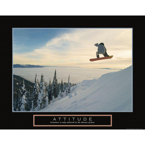 Attitude - Snowboarder Black Modern Wood Framed Art Print with Double Matting by Frontline