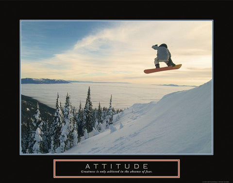 Attitude - Snowboarder White Modern Wood Framed Art Print with Double Matting by Frontline